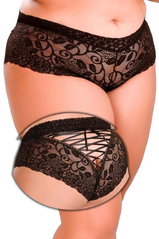 HG006P Boyshorts Delight Lace Black PS by Hot Flowers